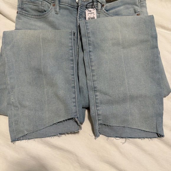 Express High Waisted Light Wash Raw Hem Straight Ankle Jeans - Picture 6 of 6